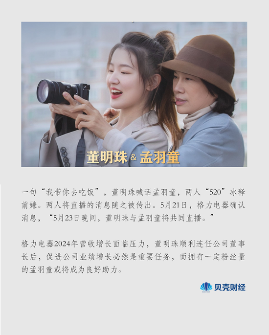 股票配资资讯第一门户网站 分手两年后董明珠孟羽童“520”和解，共同直播能否化解格力营收焦虑？